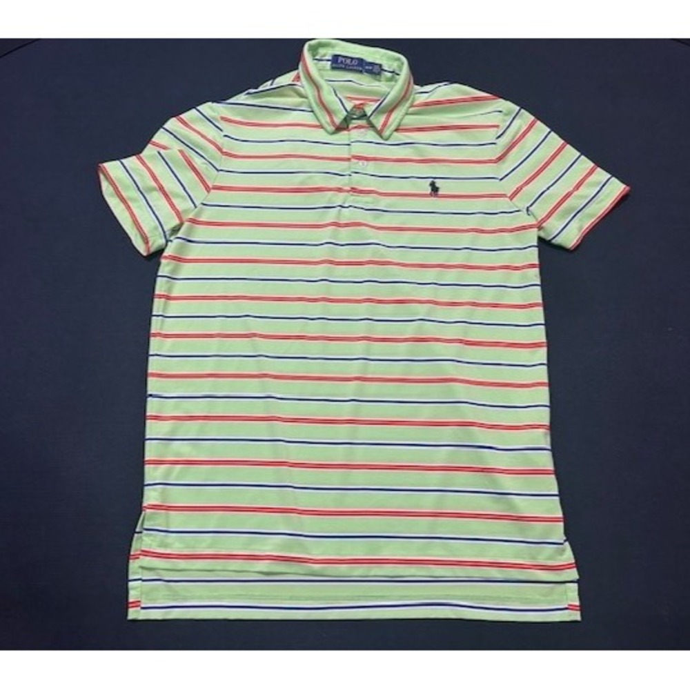 Polo Ralph Lauren Men's Striped Polo Shirt Neon Green Blue Pony Short Sleeve - M - Picture 3 of 12